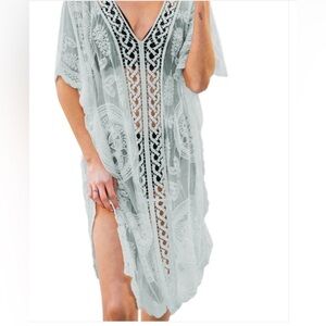 Woven Heart Green Sleeveless Graphic Crochet Cardigan Long Size M